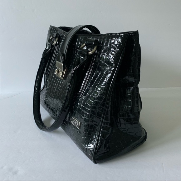 Authentic Gucci mini purse black crocodile print locking purse suede lining - Picture 4 of 15